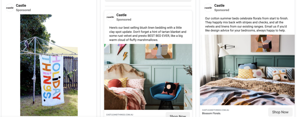 screenshot of 3 facebook ads for brand castle