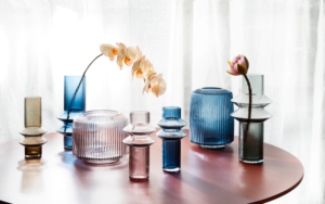image showing marmoset found ceramic brand photo shoot with glass vases lined up in a row.